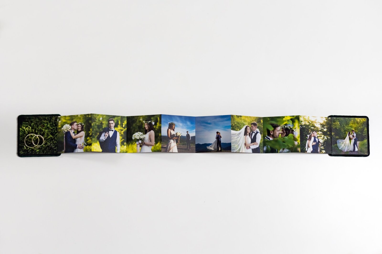 Oryginalne podziękowania dla gości weselnych, mini album ze ślubu oprawiony w zielony aksamit